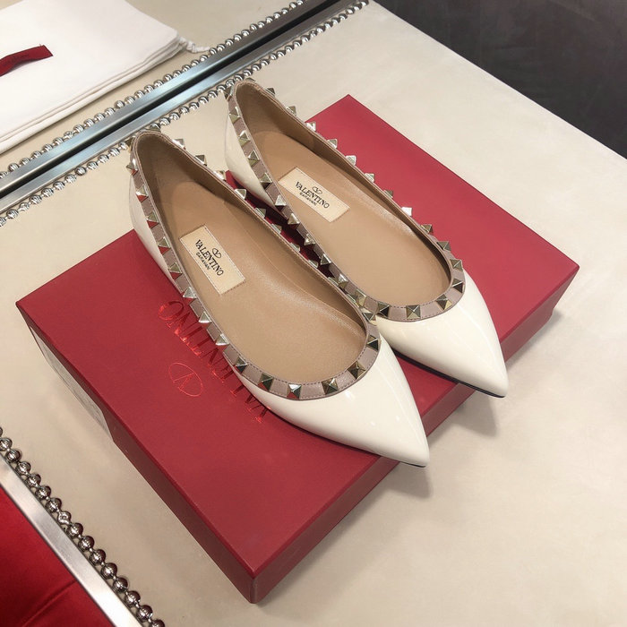 Valentino Patent Rockstud Ballet Flat White VS03084