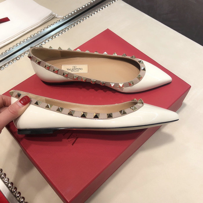 Valentino Patent Rockstud Ballet Flat White VS03084