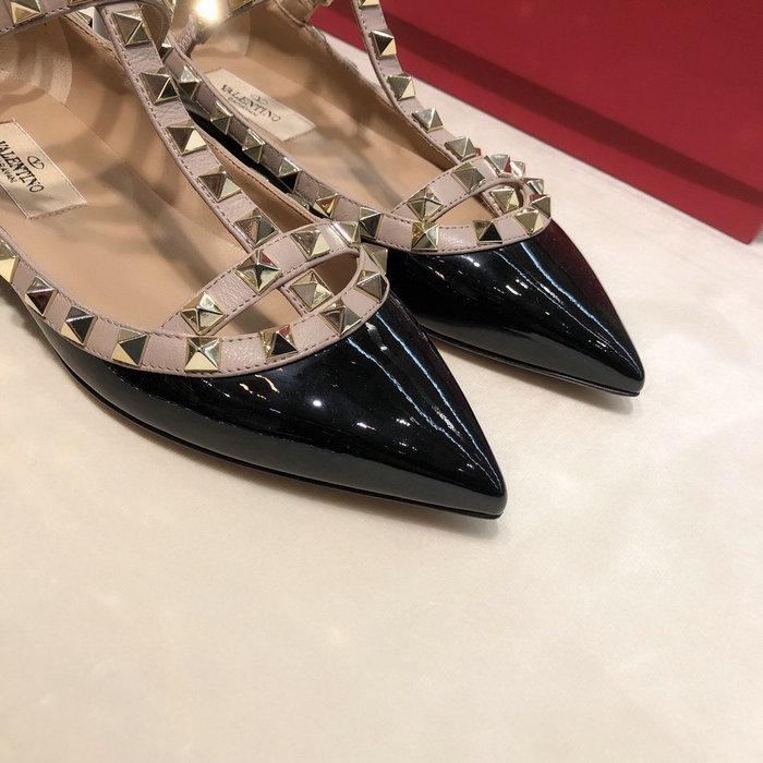 Valentino Patent Rockstud Caged Ballet Flat Black VS03083