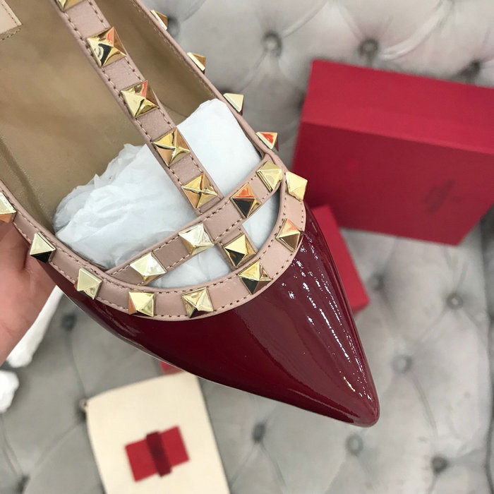 Valentino Patent Rockstud Caged Ballet Flat Burgundy VS03083