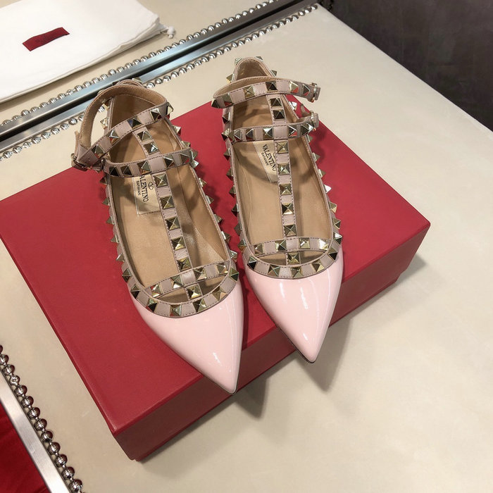 Valentino Patent Rockstud Caged Ballet Flat Pink VS03083