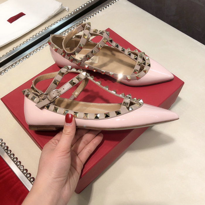 Valentino Patent Rockstud Caged Ballet Flat Pink VS03083