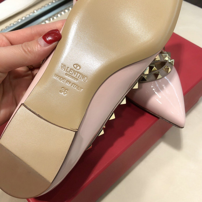 Valentino Patent Rockstud Caged Ballet Flat Pink VS03083