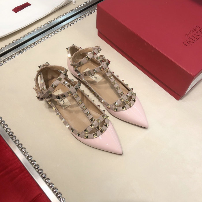 Valentino Patent Rockstud Caged Ballet Flat Pink VS03083