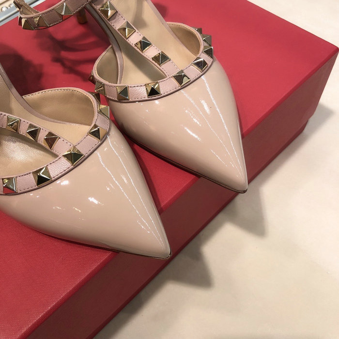 Valentino Rockstud Ankle Strap Patent Leather Pump Nude VS03081