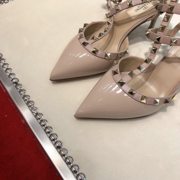 Valentino Rockstud Ankle Strap Patent Leather Pump Nude VS03081