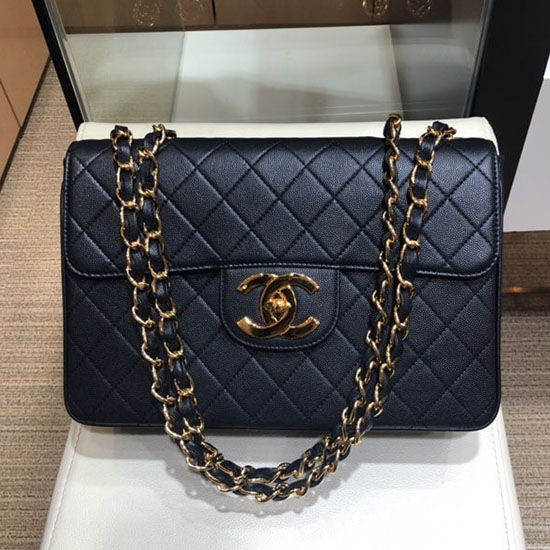 Chanel Grain Calfskin Flap Bag Black A0881