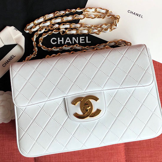 Chanel Lambskin Flap Bag White A0882