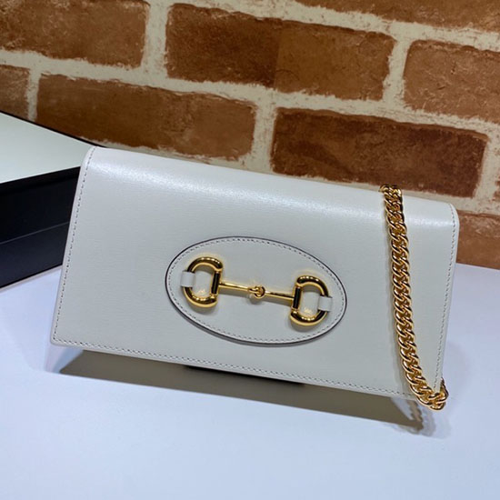 Gucci 1955 Horsebit Wallet with chain white 621892