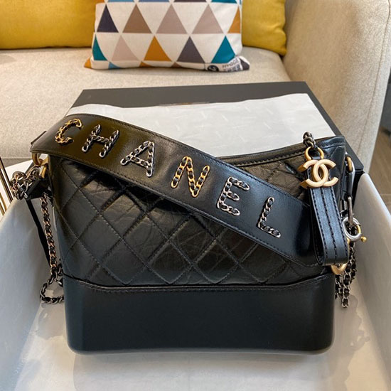 Chanel Aged Calfskin Gabrielle Hobo Bag Black A08022