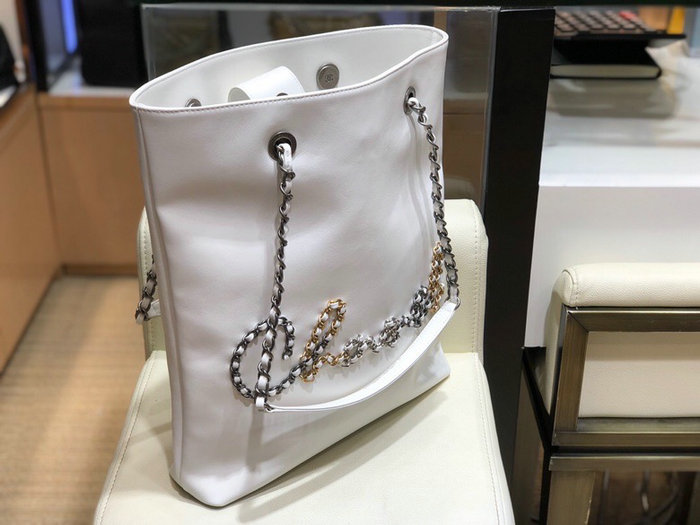 Chanel Calfskin Shopping Bag White AS168