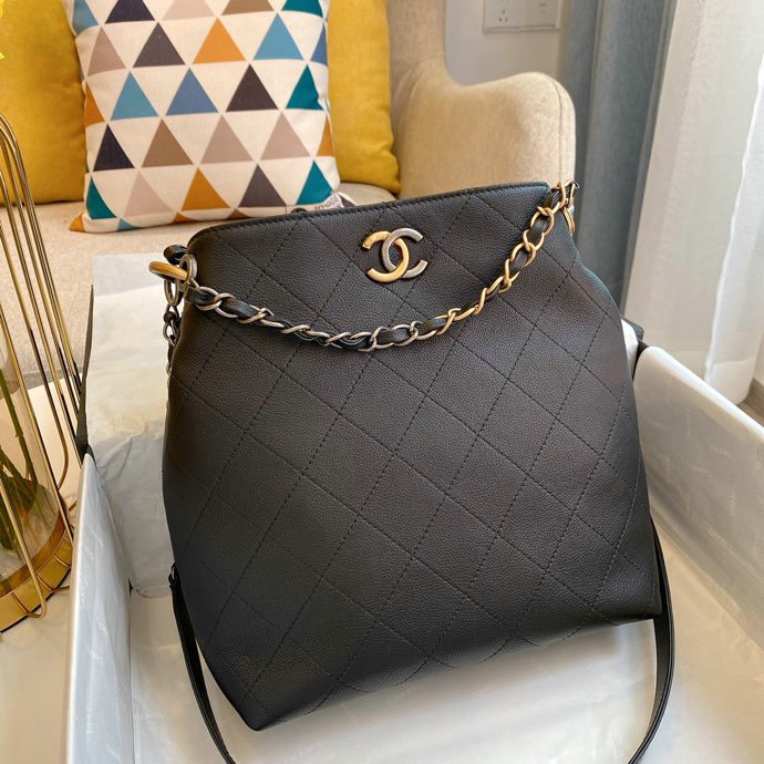 Chanel Calfskin Shoulder Bag Black AS01460