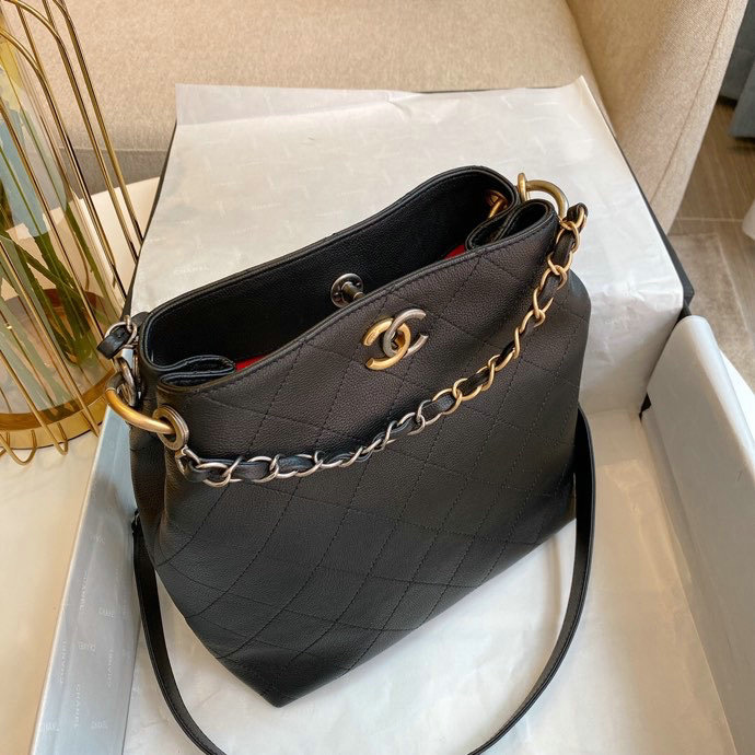 Chanel Calfskin Shoulder Bag Black AS01460