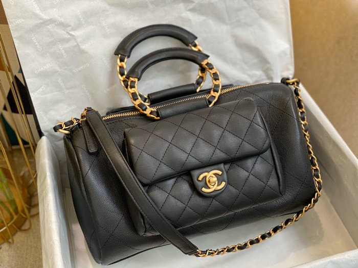 Chanel Grain Calfskin Top Handle Bag Black A06054