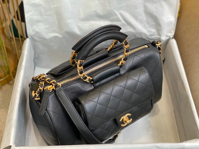 Chanel Grain Calfskin Top Handle Bag Black A06054