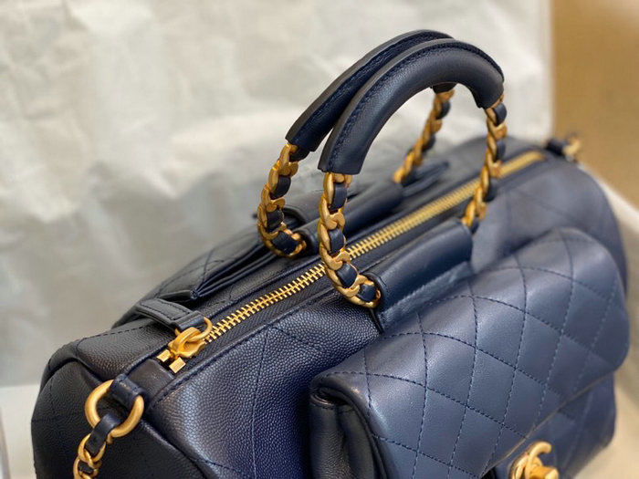 Chanel Grain Calfskin Top Handle Bag Blue A06054