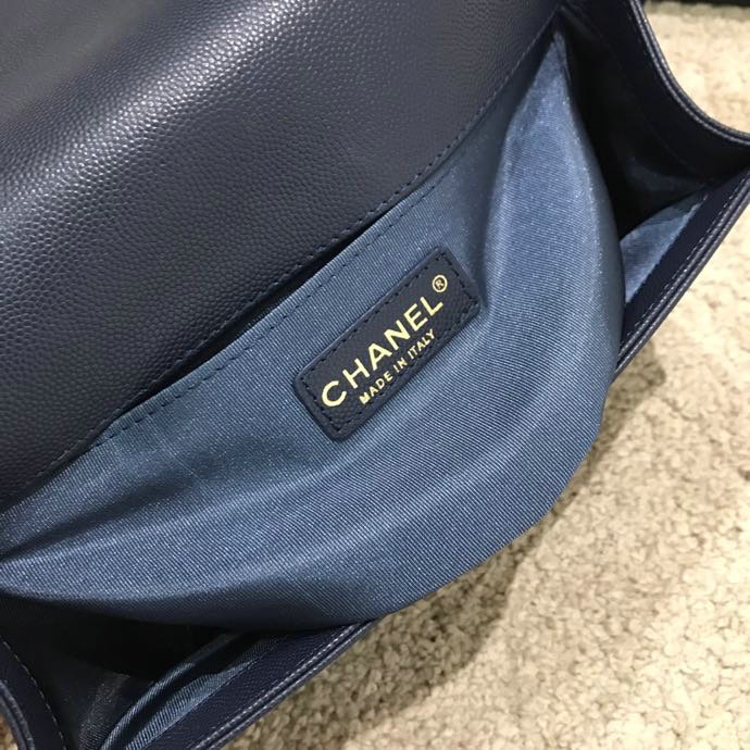 Medium Chanel Chevron Grain Calfskin Boy Bag Blue A67086