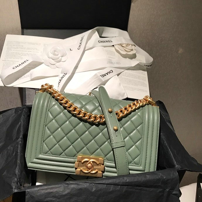 Medium Chanel Lambskin Boy Bag Green A67086