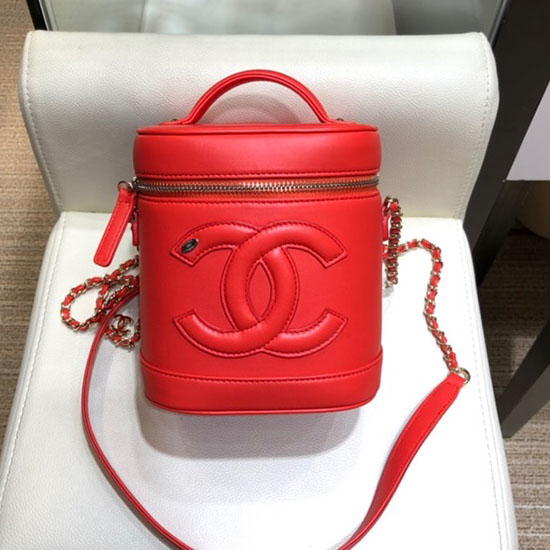 Chanel Lambskin CC Logo Coco Vanity Case Bag Red AS0323