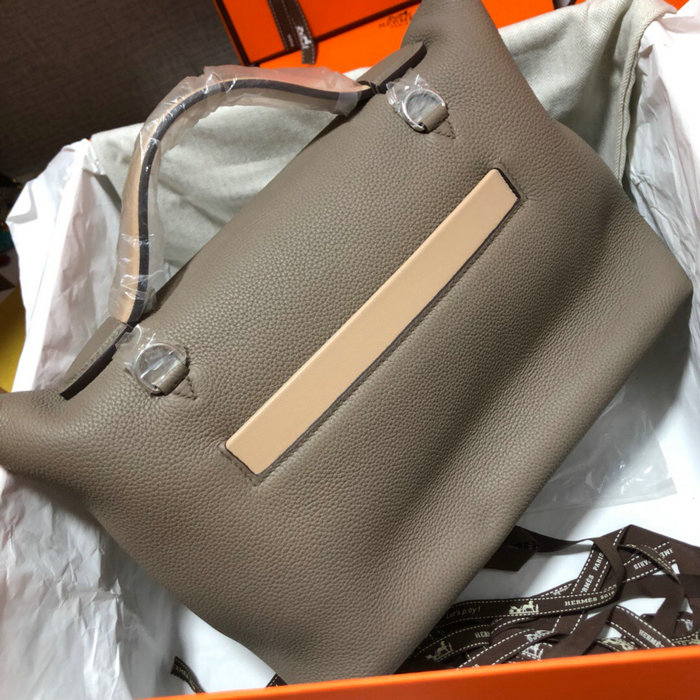 Hermes Kelly 24/24 Togo Leather Bag Grey and Beige H06131