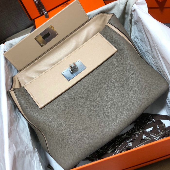 Hermes Kelly 24/24 Togo Leather Bag Grey and Beige H06131