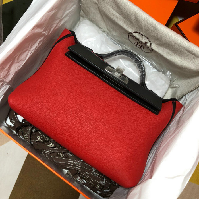 Hermes Kelly 24/24 Togo Leather Bag Red and Black H06131