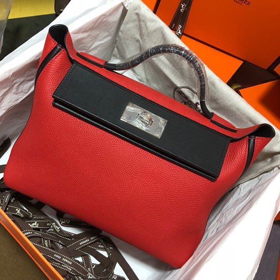 Hermes Kelly 24/24 Togo Leather Bag Red and Black H06131