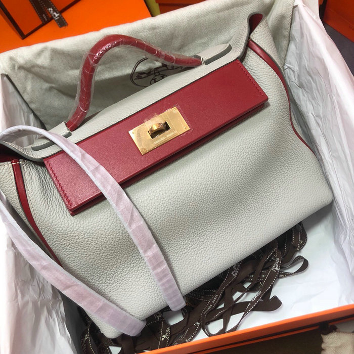 Hermes Kelly 24/24 Togo Leather Bag White with Gold Hardware H06131