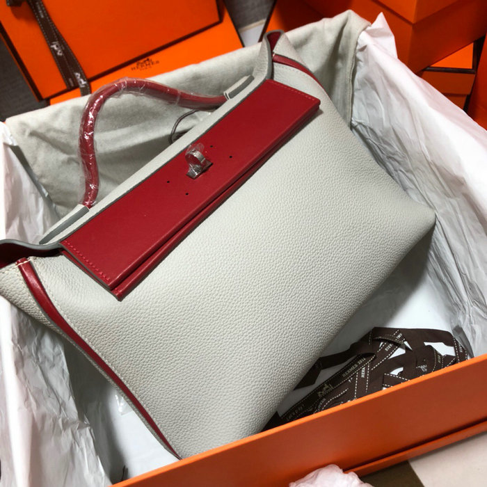 Hermes Kelly 24/24 Togo Leather Bag White with Silver Hardware H06131