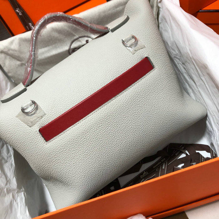 Hermes Kelly 24/24 Togo Leather Bag White with Silver Hardware H06131