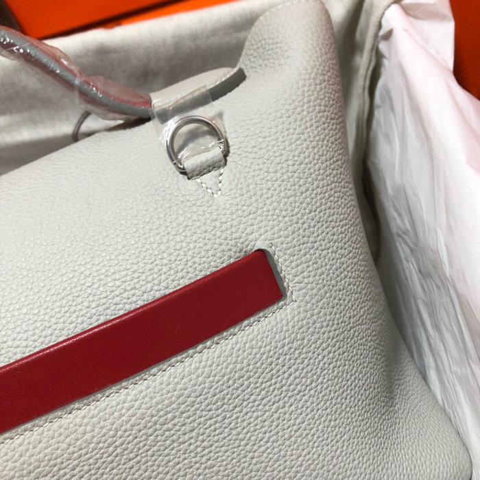 Hermes Kelly 24/24 Togo Leather Bag White with Silver Hardware H06131