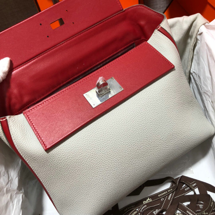 Hermes Kelly 24/24 Togo Leather Bag White with Silver Hardware H06131