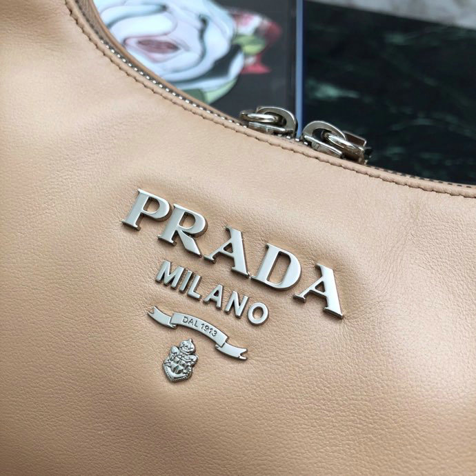 Prada Calfskin Hobo Bag Beige 1BC132