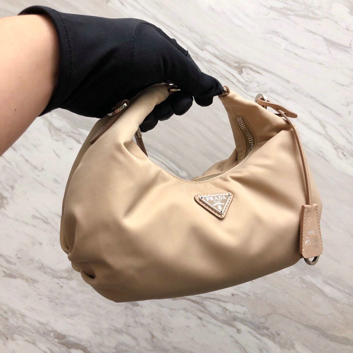 Prada Nylon Hobo Bag Beige 1BH172