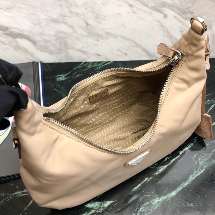 Prada Nylon Hobo Bag Beige 1BH172