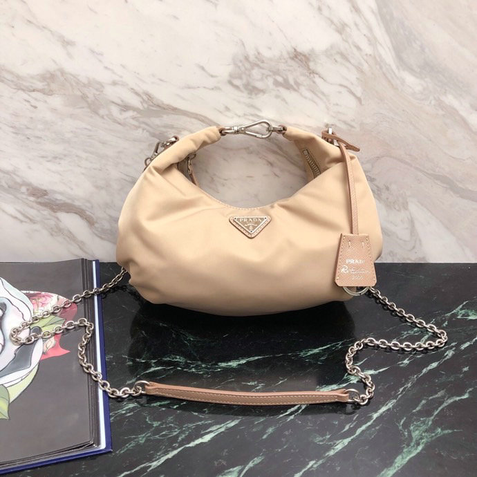 Prada Nylon Hobo Bag Beige 1BH172