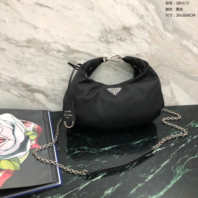 Prada Nylon Hobo Bag Black 1BH172