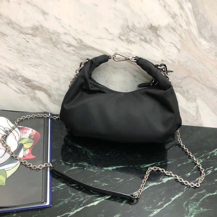 Prada Nylon Hobo Bag Black 1BH172