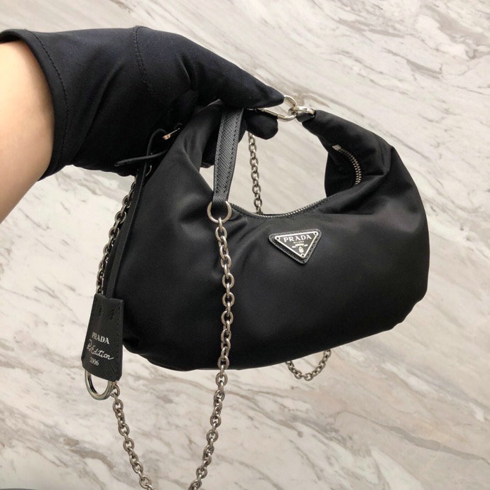 Prada Nylon Hobo Bag Black 1BH172