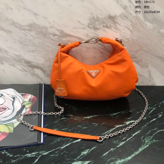 Prada Nylon Hobo Bag Orange 1BH172