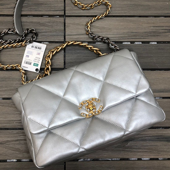 Chanel 19 Large Flap Bag Silver AS1160