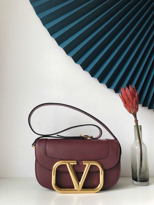 Valentino Garavani Supervee Calfskin Crossbody Bag Burgundy V07193