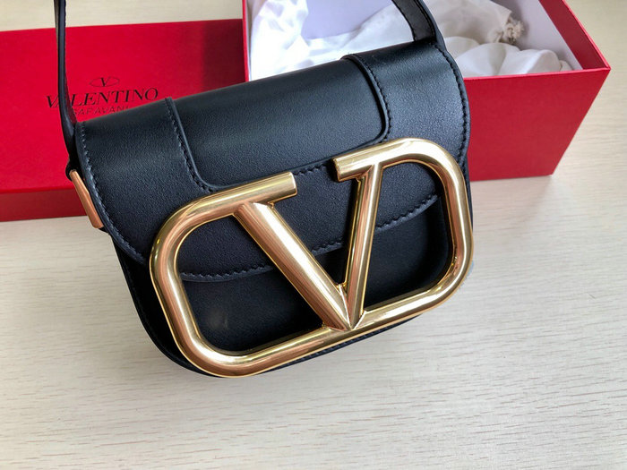 Valentino Small Supervee Calfskin Crossbody Bag Black V07194