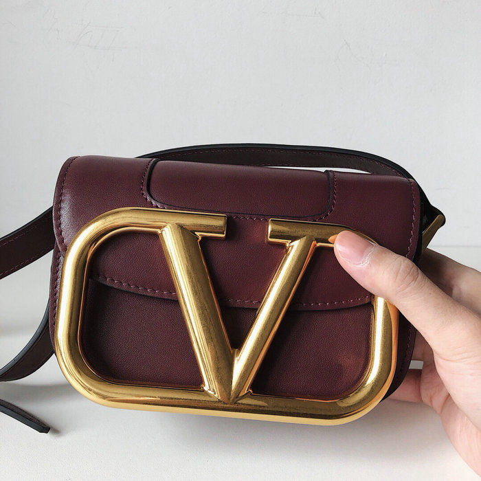 Valentino Small Supervee Calfskin Crossbody Bag Burgundy V07194