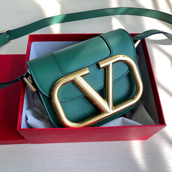 Valentino Small Supervee Calfskin Crossbody Bag Green V07194