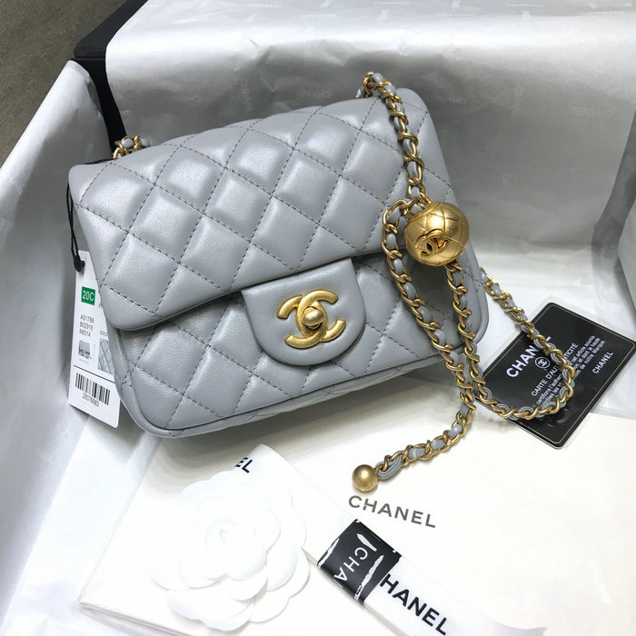 Chanel Lambskin Flap Bag Grey AS1786