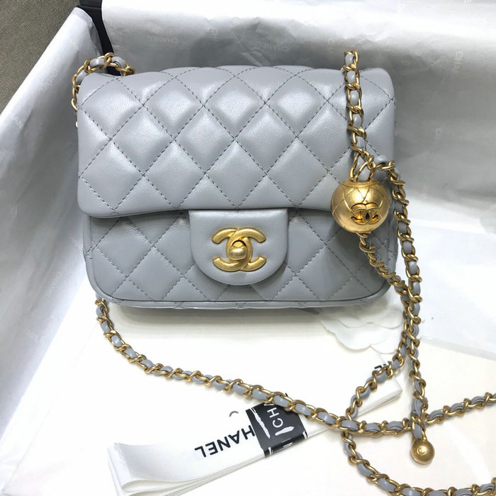 Chanel Lambskin Flap Bag Grey AS1786