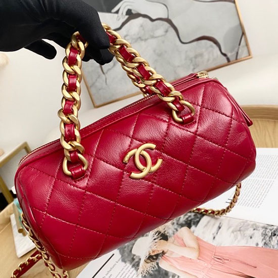 Chanel Shiny Lambskin Small Bowling Bag Red AS1899