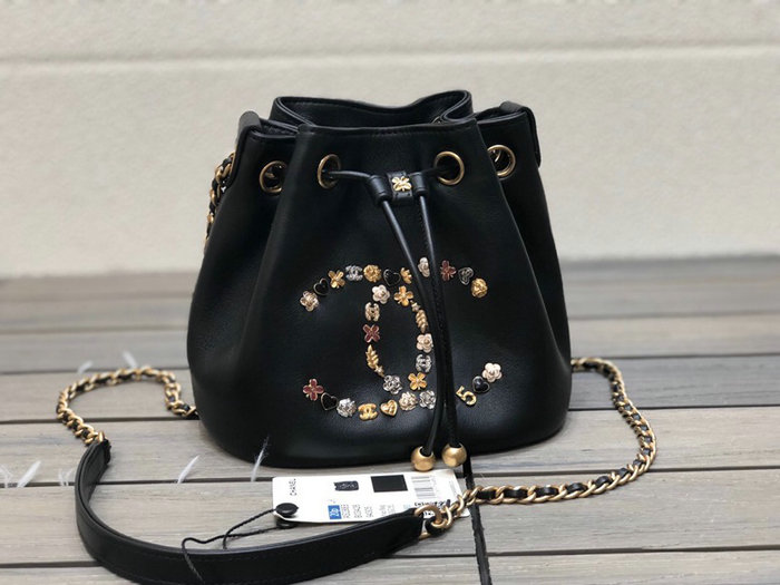 Chanel Lambskin Bucket Bag Black AS1883