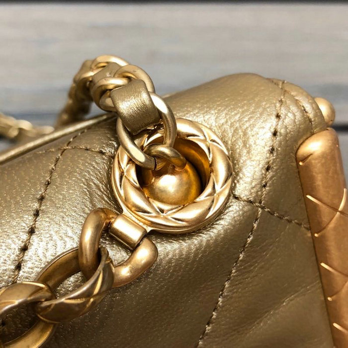 Chanel Lambskin Clasp Bag Gold AS1886
